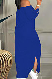 Wine Red Cute Pattern A Word Shoulder Long Sleeve Both Sides Split Dress BBN199-1