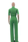 Orange Women Casual Solid Color Tops Turn-Down Collar Pants Sets JR3652-2