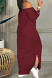 Black Cute Pattern A Word Shoulder Long Sleeve Both Sides Split Dress BBN199-2