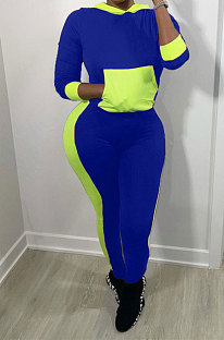 Blue Spliced Long Sleeve With Pocket Hoodie Sweat Pants Sets LMM8280-1