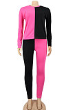 Gray Blue Euramerican Sexy Women Autumn Spliced Color Block Long Sleeve Long Pants Sets KZ158-3