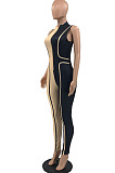 Purple Euramerican Women Tight Sleeveless Spliced Zipper Low Waist Bodycon Jumpsuits JR3649-3