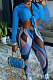 Blue Modest Long Sleeve Bandage Crop Top Digital Print Pencil Pants Two-Piece MN8381-1