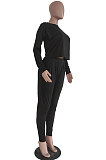 Gray Casual Loose Long Sleeve T-Shirt Ruffle Pants Solid Color Sets TRS1160-5