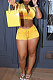 Yellow Velvet Short Sleeve Zip Front Crop Top Shorts Pure Color Sets QZ4351-2