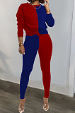 Gray Blue Euramerican Sexy Women Autumn Spliced Color Block Long Sleeve Long Pants Sets KZ158-3