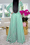Green Euramerican Autumn Winter Women Plaid Printing Long Sleeve Round Collar Loose Pants Sets KZ2139-5