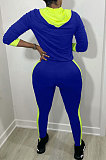 Blue Spliced Long Sleeve With Pocket Hoodie Sweat Pants Sets LMM8280-1