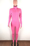 Light Yellow Ribber Letter Embroidery Long Sleeve Zipper Slim Fitting Bodycon Jumpsuits QZ6115-2