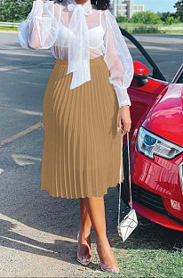 Khaki Simple Chiffon Pure Color Pleated Skirts TRS1177-5