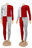 Gray Yellow Euramerican Sexy Women Autumn Spliced Color Block Long Sleeve Long Pants Sets KZ158-8
