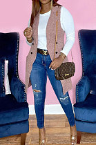 Drak Pink Simple Pure Color Lapel Neck Sleeveless Jacket Coat LSZ91190-2