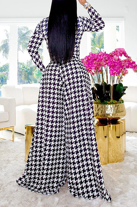Purple Euramerican Autumn Winter Women Plaid Printing Long Sleeve Round Collar Loose Pants Sets KZ2139-3