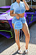 Blue Velvet Short Sleeve Zip Front Crop Top Shorts Pure Color Sets QZ4351-5