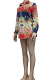 Red Women Single-Breasted Casual Digital Printing Long Sleeve Shirts  YZ7054
