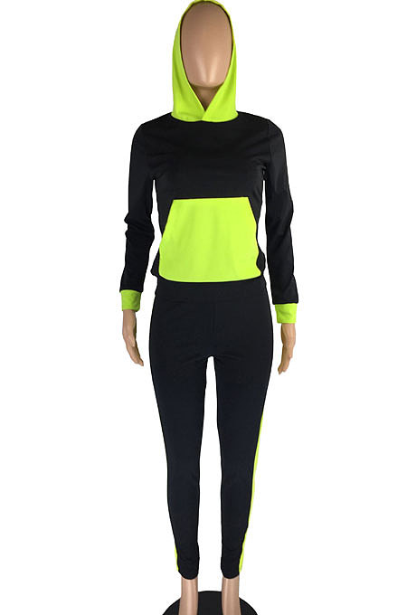 Black Spliced Long Sleeve With Pocket Hoodie Sweat Pants Sets LMM8280-2