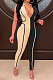 Black Euramerican Women Tight Sleeveless Spliced Zipper Low Waist Bodycon Jumpsuits JR3649-1