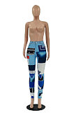 SUPER WHOLESALE|Drak Blue Wholesale Women Print Spliced Mid Waist Jean Pants LSZ9066-2