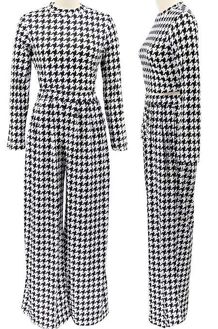 Green Euramerican Autumn Winter Women Plaid Printing Long Sleeve Round Collar Loose Pants Sets KZ2139-5