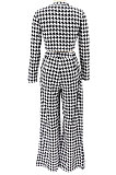 Light Blue Euramerican Autumn Winter Women Plaid Printing Long Sleeve Round Collar Loose Pants Sets KZ2139-6