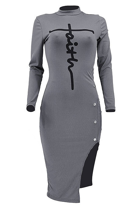 Lake Green Autumn Bodycon Sexy Split Irregular Spliced Midi Dress HZF57813-3