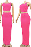 Red Euramerican Sexy Women Sleeveless Solid Color Tank Tight At Home Casual Skirts Sets KZ152-3