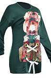 Gray Fashion Pattern Print Long Sleeve Loose T Shirt Dress QZ5210-1