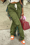 Pink Euramerican Casual Fashion Pure Color Stereoscopic Pocket Tassel Tied Long Pants MLM9076-4