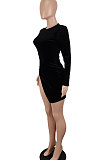Blue Euramerican Women Sexy Korea Velvet Fashion Double Zipper Long Sleeve Autumn Winter Pure Color Mini Dress SH7281-3