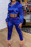 Rose Red Euramerican Women Casual Solid Color Long Sleeve Hooded Zipper Crop Bodycon Pants Sets MLM9077-4