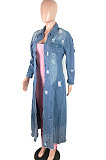 Light Blue Trendy Women Hole Long Sleeve Cardigan Jeans Coat JLX6083