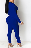White Euramerican Women Solid Color Spliced Tight Sexy Tied Bandage Zipper Pants Sets HZF57801-1