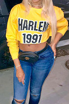 Yellow Women Long Sleeve Letters Printing Casual T shirts SMY8052