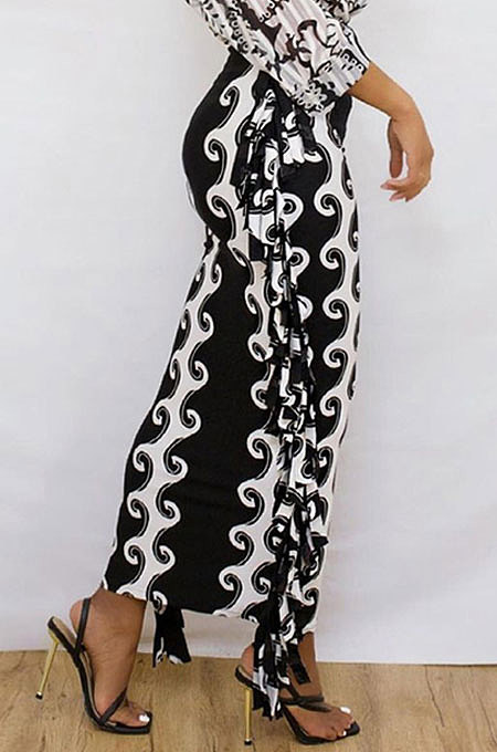 Black Euramerican Casual Tassel Black White Printing Sexy Skirts HZF57807