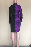 Black Digital Print Spliced Long Sleeve Single-Breasted Shirt Dress ORY5204 