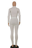 White Euramerican Women Solid Color Spliced Tight Sexy Tied Bandage Zipper Pants Sets HZF57801-1