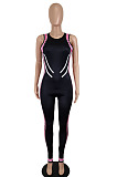 Black Women Sleeveless Fashion Sport Printing Tight High Waist Bodycon Jumpsuits SH7282