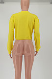 Yellow Women Long Sleeve Letters Printing Casual T shirts SMY8052
