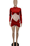 Blue Euramerican Women Sexy Korea Velvet Mesh Spaghetti Spliced Long Sleeve SH7283-3