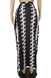 Black Euramerican Casual Tassel Black White Printing Sexy Skirts HZF57807