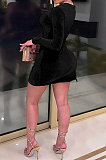 Blue Euramerican Women Sexy Korea Velvet Fashion Double Zipper Long Sleeve Autumn Winter Pure Color Mini Dress SH7281-3