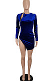 Black Euramerican Women Sexy Korea Velvet Fashion Double Zipper Long Sleeve Autumn Winter Pure Color Mini Dress SH7281-1