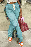 Gray Euramerican Casual Fashion Pure Color Stereoscopic Pocket Tassel Tied Long Pants MLM9076-2
