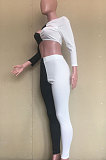 Black Wholesale Spliced Long Sleeve Hollow Out Strapless Bodycon Pants Two-Piece ORY5205