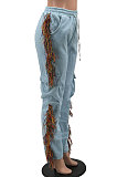 Pink Euramerican Casual Fashion Pure Color Stereoscopic Pocket Tassel Tied Long Pants MLM9076-4