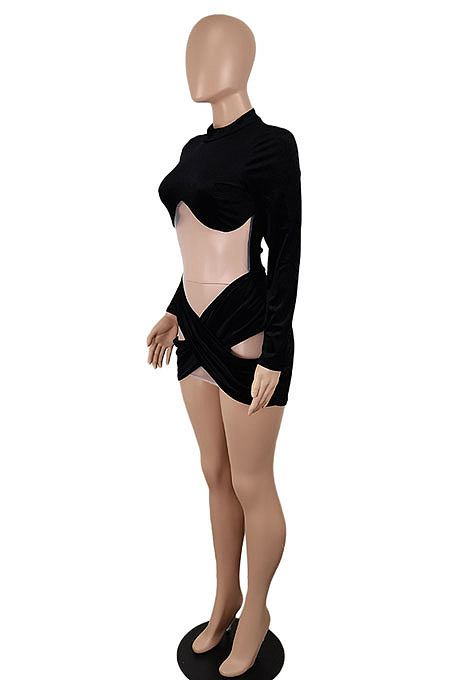 Red Euramerican Women Sexy Korea Velvet Mesh Spaghetti Spliced Long Sleeve SH7283-2