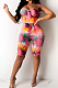 Pink Wholesale Summer Digital Print Condole Belt Back Cross Ruffle Romper Shorts SZS8069-2