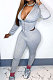 Gray Euramerican Women Solid Color Zipper Long Sleeve Hooded Dew Chest Bodycon Pants Sets SMY81113-1