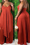 Black Sexy Pure Color Condole Belt Irregularity Top Wide Leg Pants Sets QZ7003-1