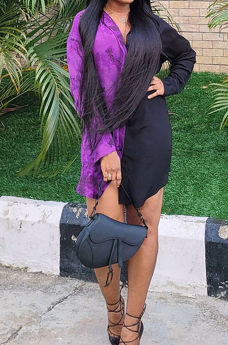 Black Digital Print Spliced Long Sleeve Single-Breasted Shirt Dress ORY5204 